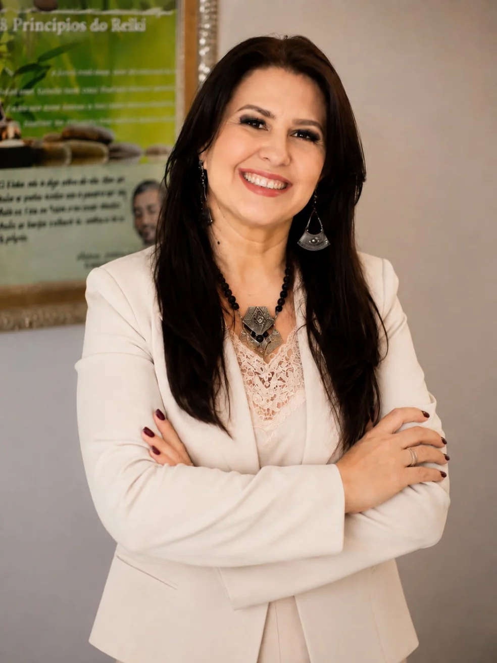 Bianca Silva, terapeuta holística e mestre em Reiki, em seu espaço de atendimento em Florianópolis